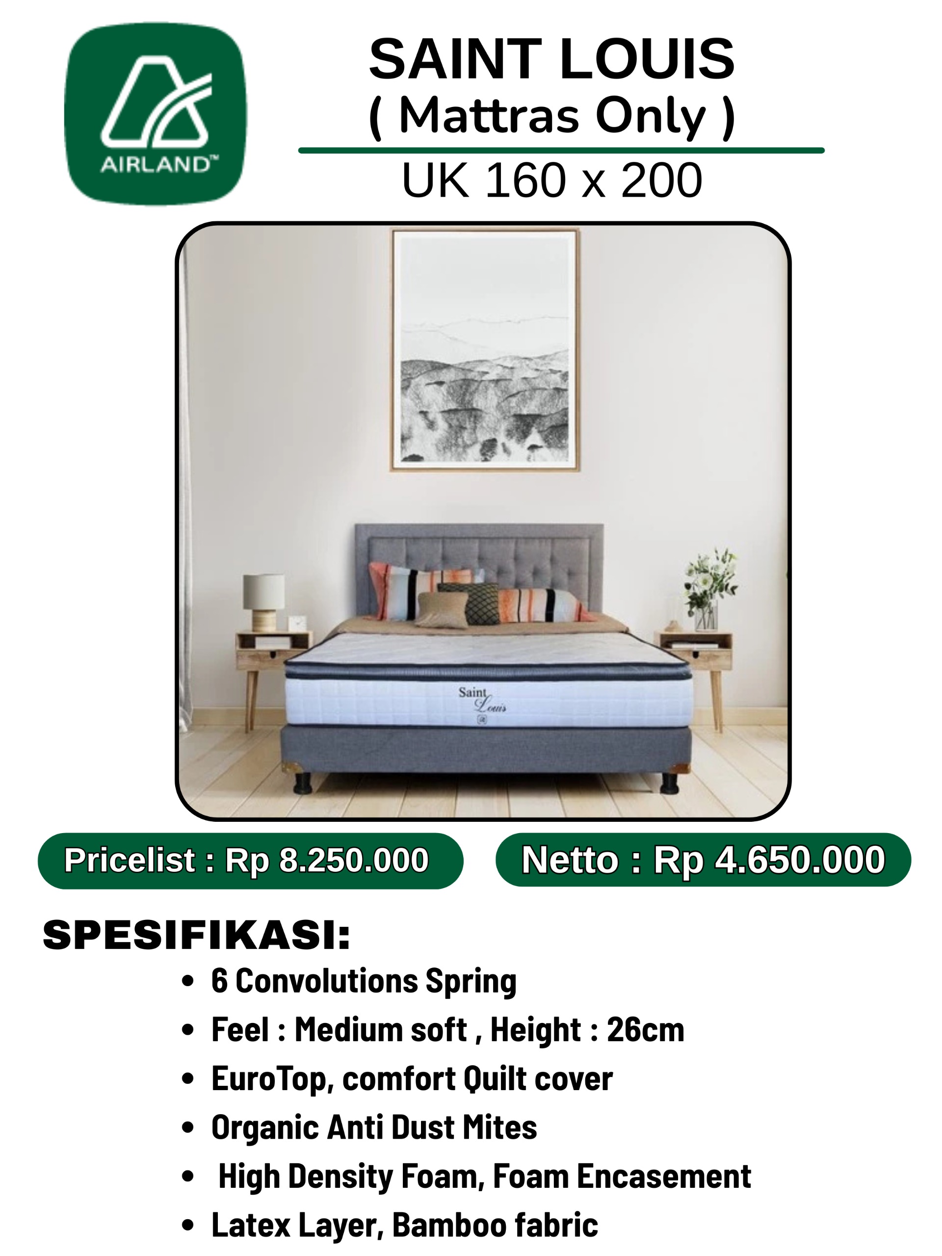 Kasur AIRLAND St. Louise ukuran 160x200