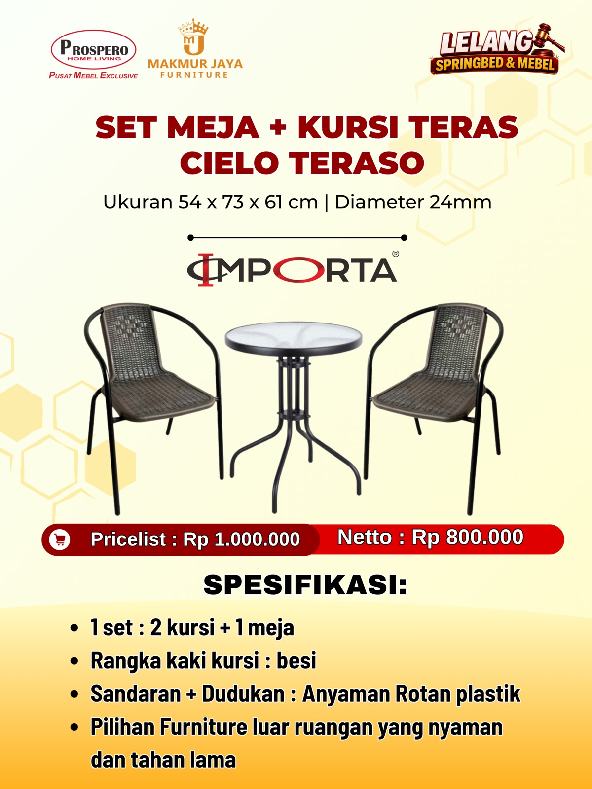 Meja+ 2 kursi teras IMPORTA Cielo Teraso black