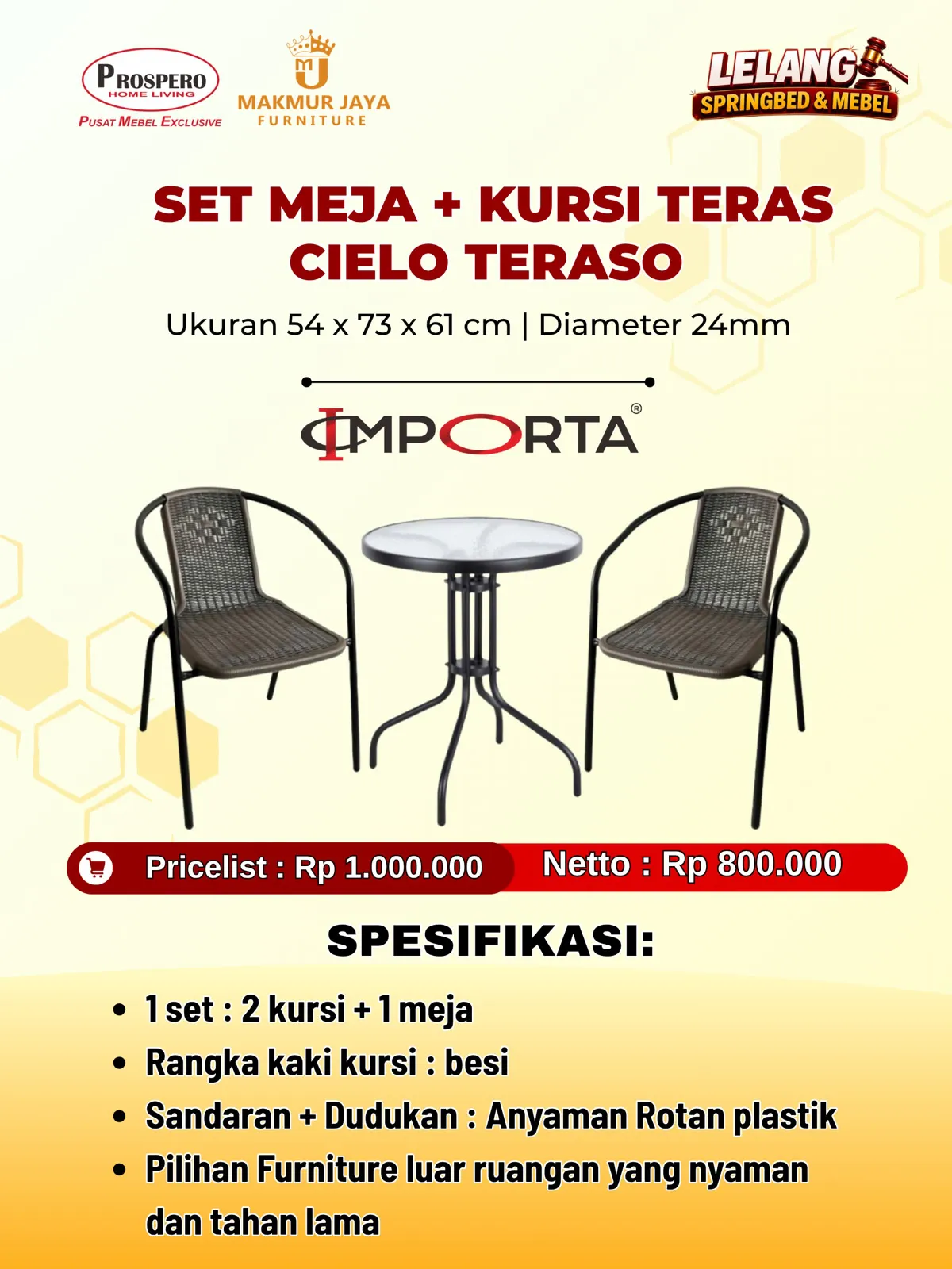 Meja+ 2 kursi teras IMPORTA Cielo Teraso black