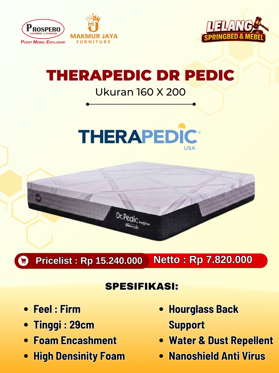 Kasur THERAPEDIC dr pedic ukuran 160x200