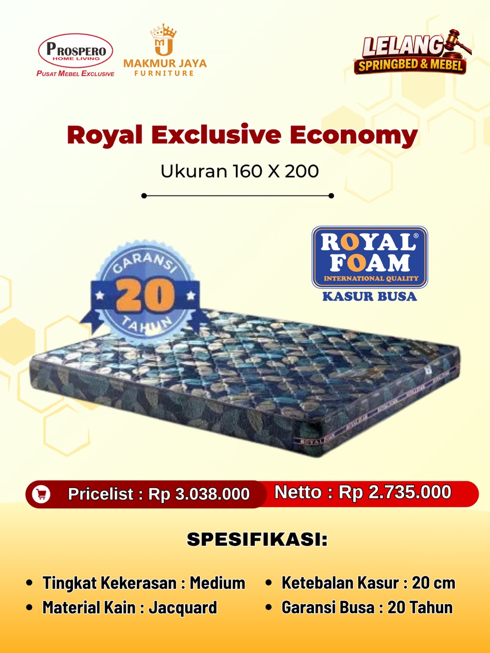 Kasur busa ROYAL type REE ukuran 160x200