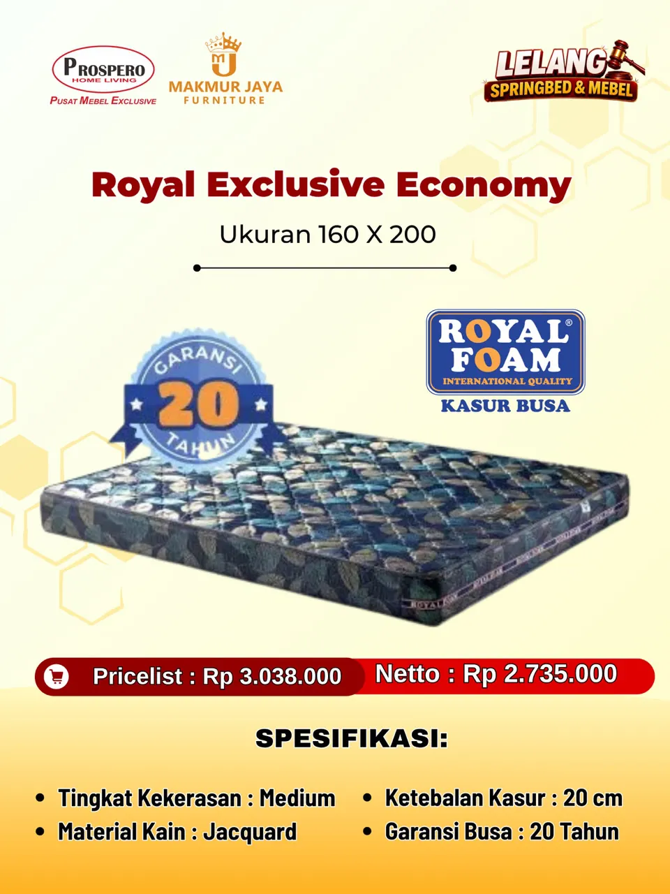 Kasur busa ROYAL type REE ukuran 160x200