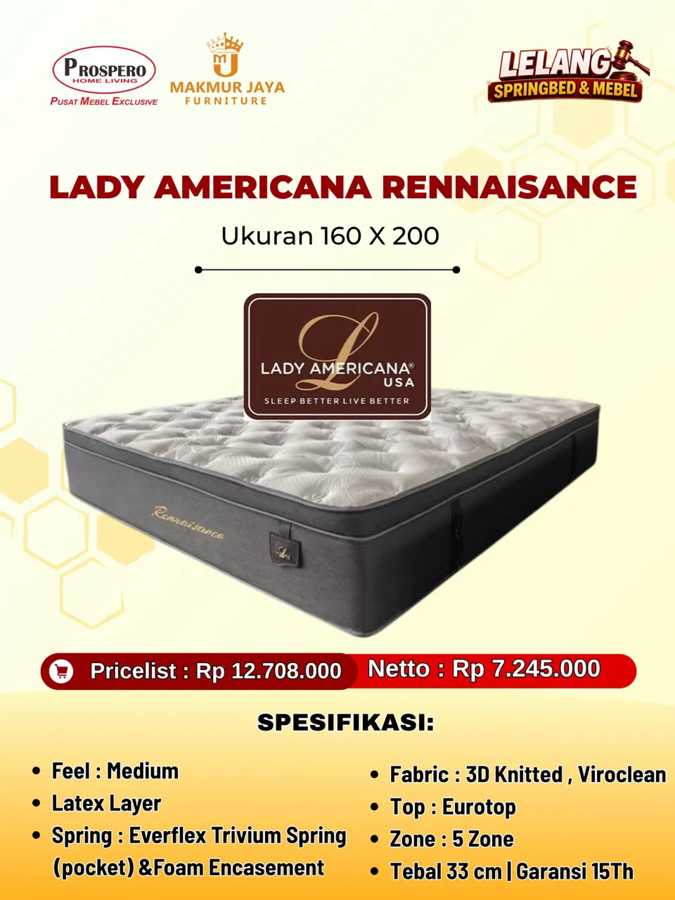 Kasur LADY AMERICANA Rennaisance ukuran 160x200