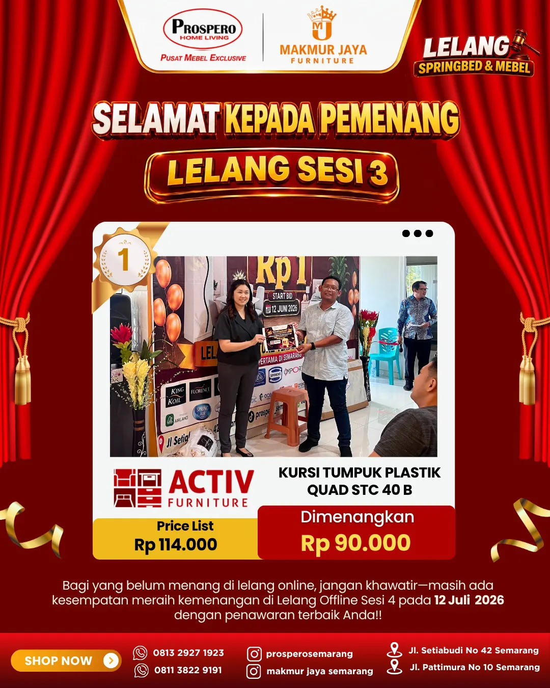 Serah Terima Kursi Tumpuk Plastik Quad STC 40 B