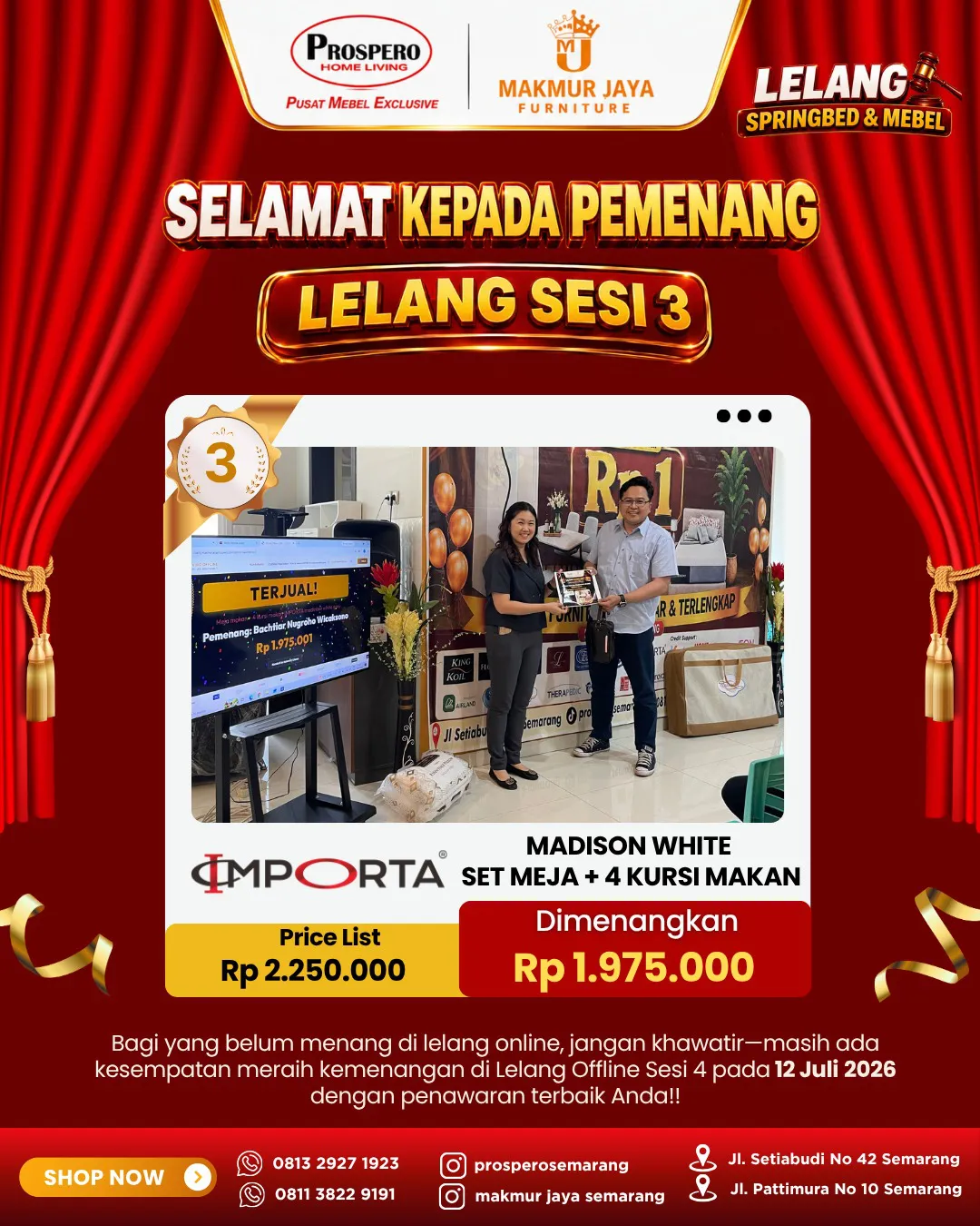 Serah Terima Meja makan + 4 kursi makan IMPORTA madirose white grey